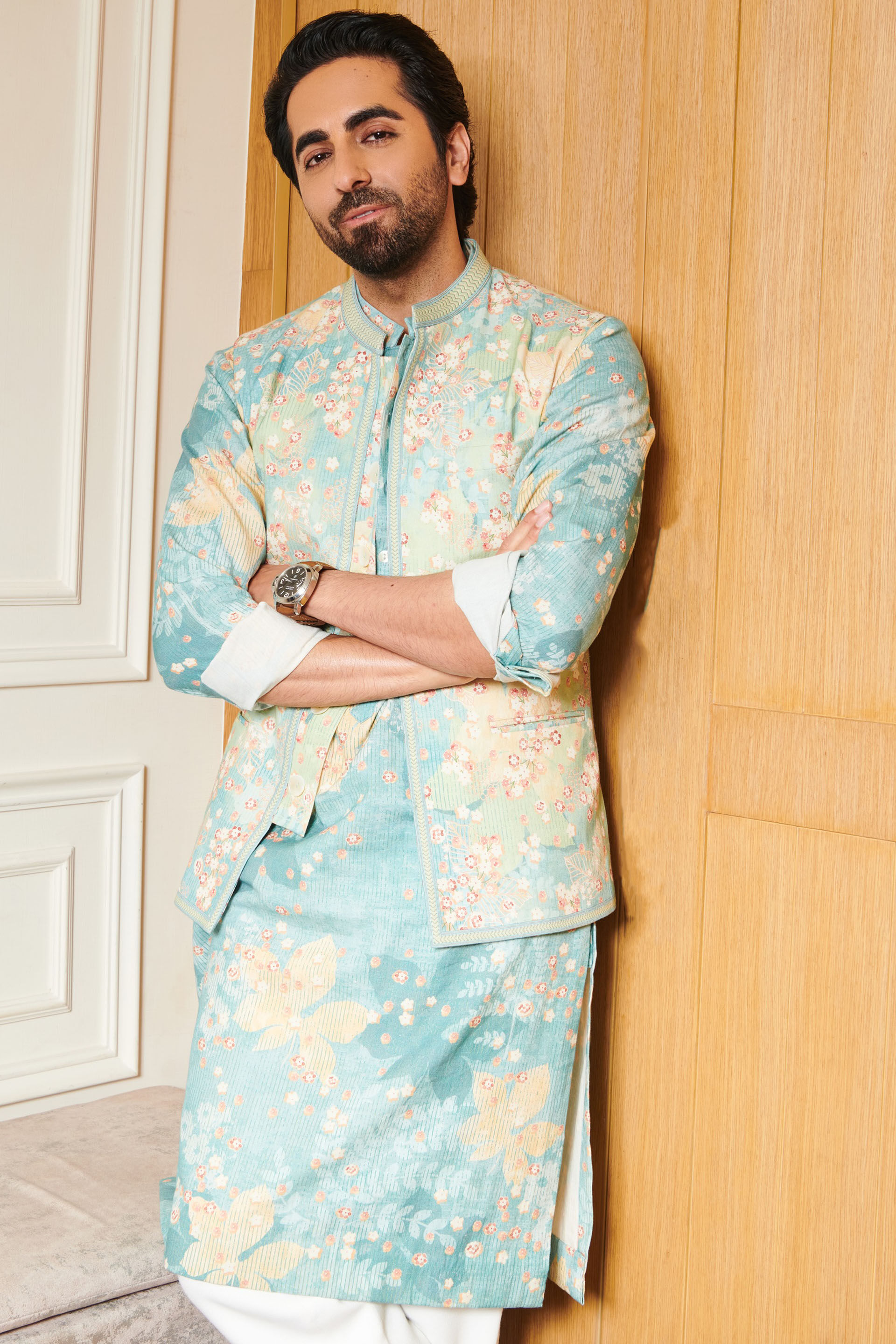 Revaan Nehru Jacket Set-Powder Blue, , image 1